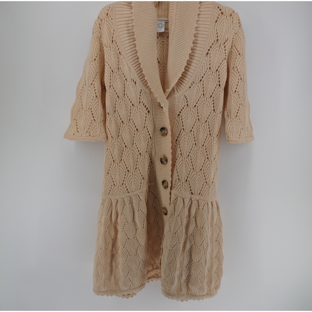 Diane von Furstenberg Wool Joelle Pointelle Shawl Collar Crochet Cardigan Small